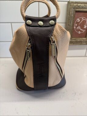 Valentina Beige and Dark Brown Leather Mini Backpack / Bag